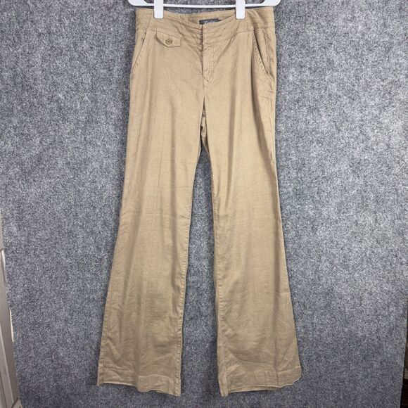 Level 99 Anthropologie Pants Womens Size 29 Brown Linen Blnd Flare Wide Leg - Picture 1 of 12